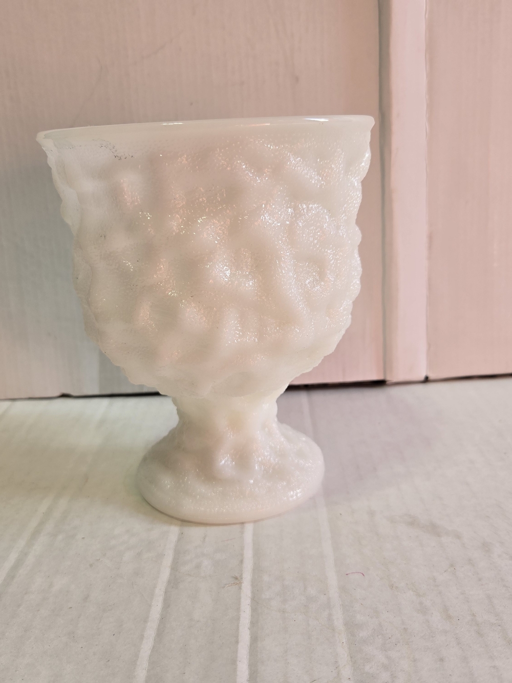 Vintage EO Brody Milk Glass Vase Crinckle Pattern M3000 Textured 6.5"